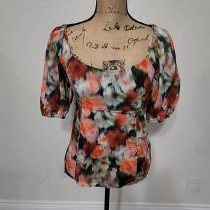 J. Crew Liberty watercolor squareneck puffed sleeve top‎ size 2
